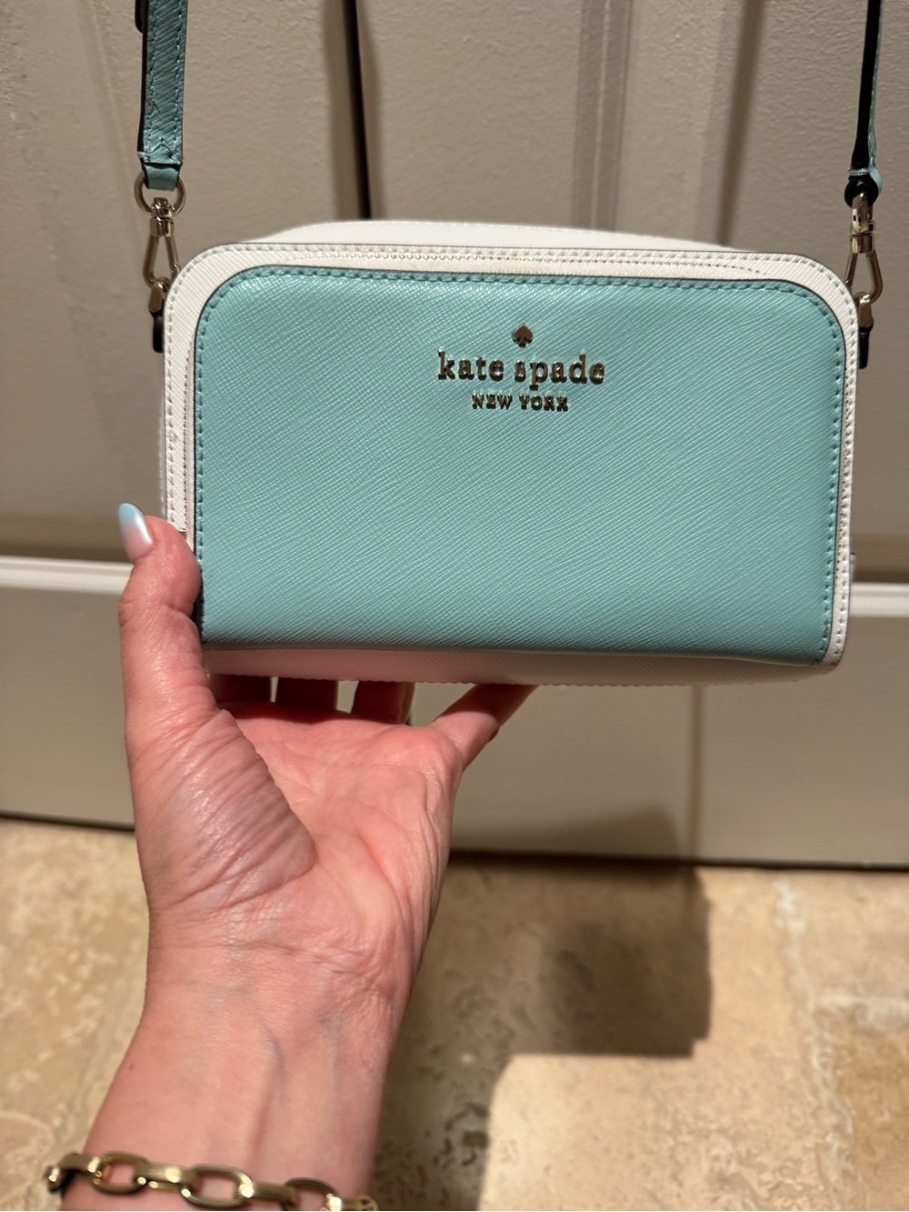 kate spade Mint Green and White Crossbody Wallet